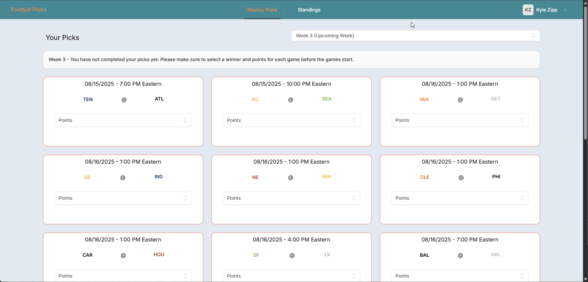 Screencast of the Football Picks App in Action